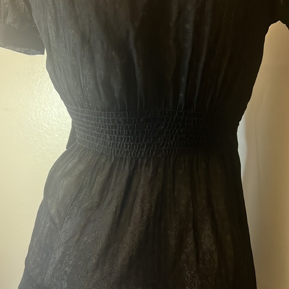 Women’s black sheer polka dot blouse with tie strings on the neck for bow - Picture 13 of 13